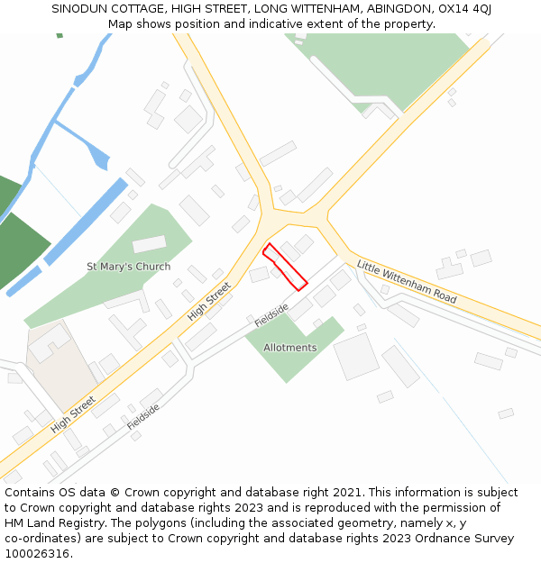 SINODUN COTTAGE, HIGH STREET, LONG WITTENHAM, ABINGDON, OX14 4QJ: Location map and indicative extent of plot