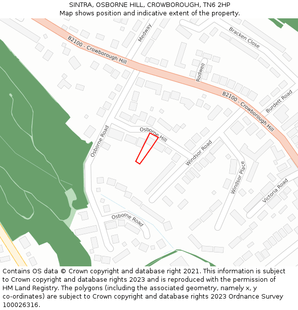 SINTRA, OSBORNE HILL, CROWBOROUGH, TN6 2HP: Location map and indicative extent of plot