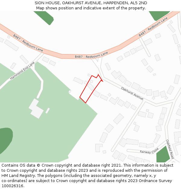 SION HOUSE, OAKHURST AVENUE, HARPENDEN, AL5 2ND: Location map and indicative extent of plot