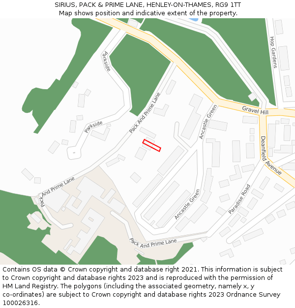 SIRIUS, PACK & PRIME LANE, HENLEY-ON-THAMES, RG9 1TT: Location map and indicative extent of plot