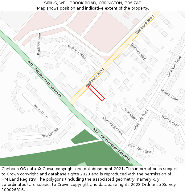 SIRIUS, WELLBROOK ROAD, ORPINGTON, BR6 7AB: Location map and indicative extent of plot