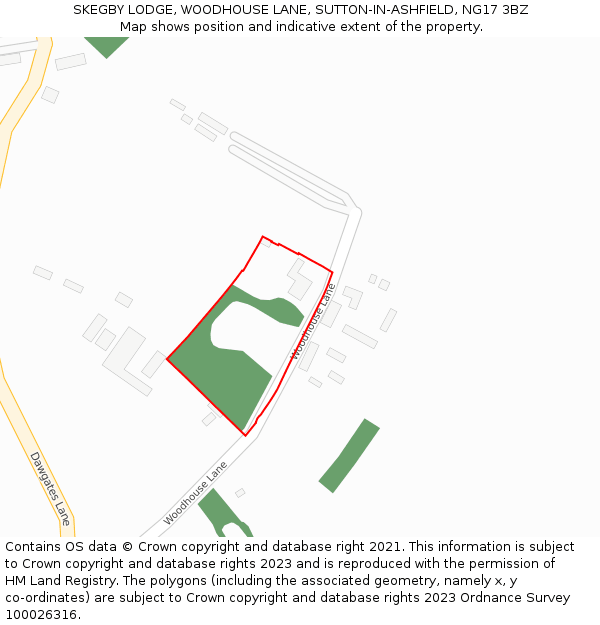 SKEGBY LODGE, WOODHOUSE LANE, SUTTON-IN-ASHFIELD, NG17 3BZ: Location map and indicative extent of plot