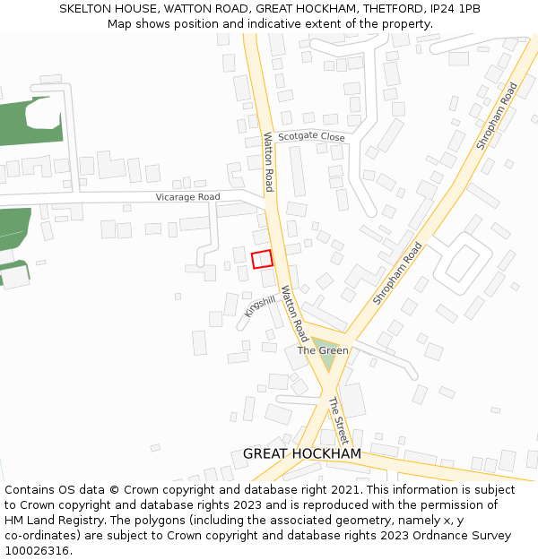SKELTON HOUSE, WATTON ROAD, GREAT HOCKHAM, THETFORD, IP24 1PB: Location map and indicative extent of plot