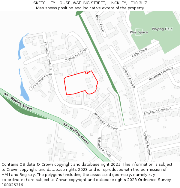 SKETCHLEY HOUSE, WATLING STREET, HINCKLEY, LE10 3HZ: Location map and indicative extent of plot