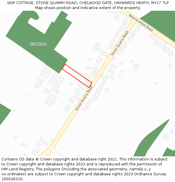 SKIP COTTAGE, STONE QUARRY ROAD, CHELWOOD GATE, HAYWARDS HEATH, RH17 7LP: Location map and indicative extent of plot