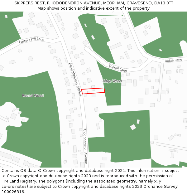 SKIPPERS REST, RHODODENDRON AVENUE, MEOPHAM, GRAVESEND, DA13 0TT: Location map and indicative extent of plot