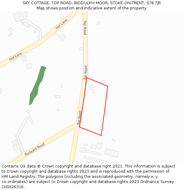 SKY COTTAGE, TOP ROAD, BIDDULPH MOOR, STOKE-ON-TRENT, ST8 7JR: Location map and indicative extent of plot