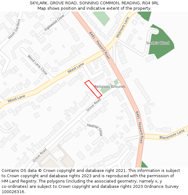 SKYLARK, GROVE ROAD, SONNING COMMON, READING, RG4 9RL: Location map and indicative extent of plot