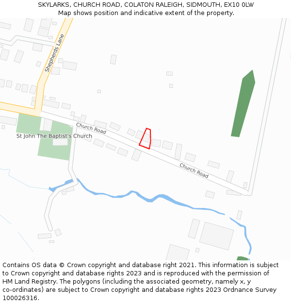 SKYLARKS, CHURCH ROAD, COLATON RALEIGH, SIDMOUTH, EX10 0LW: Location map and indicative extent of plot
