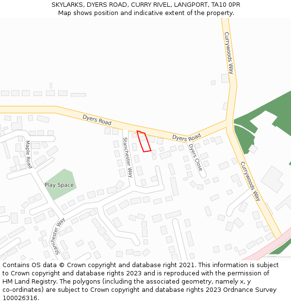 SKYLARKS, DYERS ROAD, CURRY RIVEL, LANGPORT, TA10 0PR: Location map and indicative extent of plot