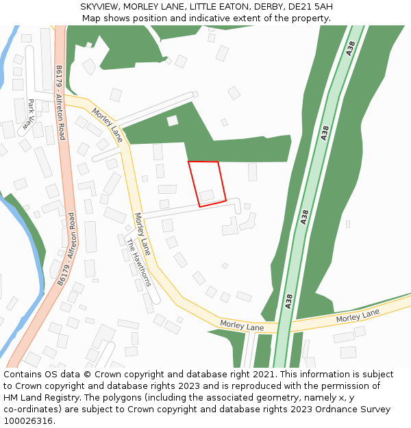 SKYVIEW, MORLEY LANE, LITTLE EATON, DERBY, DE21 5AH: Location map and indicative extent of plot