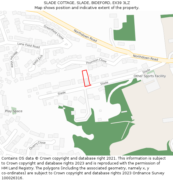 SLADE COTTAGE, SLADE, BIDEFORD, EX39 3LZ: Location map and indicative extent of plot