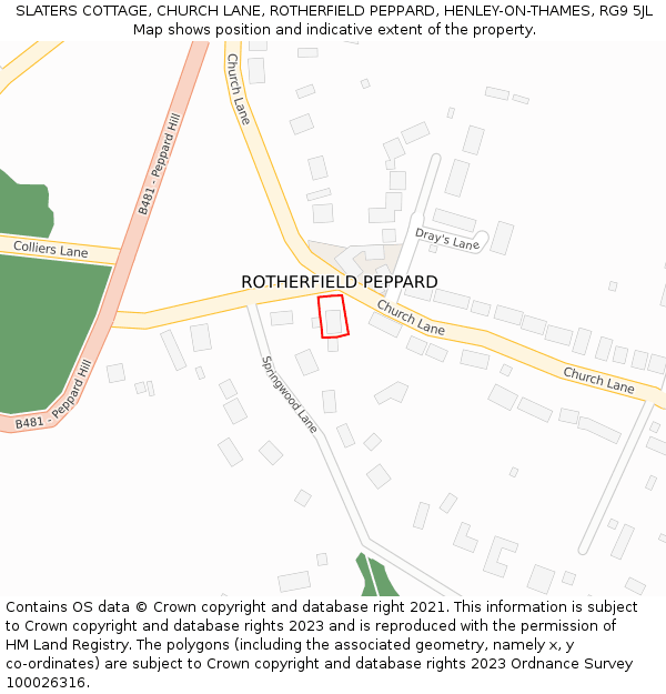 SLATERS COTTAGE, CHURCH LANE, ROTHERFIELD PEPPARD, HENLEY-ON-THAMES, RG9 5JL: Location map and indicative extent of plot