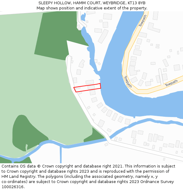 SLEEPY HOLLOW, HAMM COURT, WEYBRIDGE, KT13 8YB: Location map and indicative extent of plot