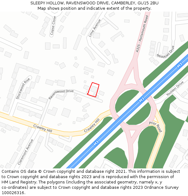 SLEEPY HOLLOW, RAVENSWOOD DRIVE, CAMBERLEY, GU15 2BU: Location map and indicative extent of plot
