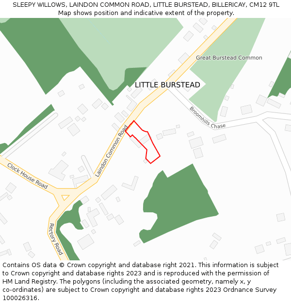 SLEEPY WILLOWS, LAINDON COMMON ROAD, LITTLE BURSTEAD, BILLERICAY, CM12 9TL: Location map and indicative extent of plot