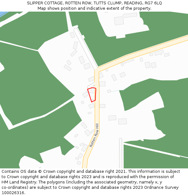 SLIPPER COTTAGE, ROTTEN ROW, TUTTS CLUMP, READING, RG7 6LQ: Location map and indicative extent of plot