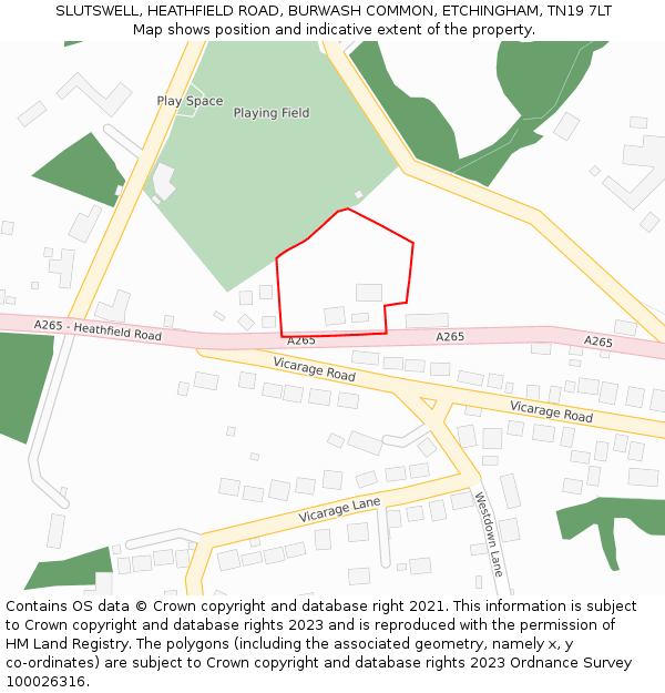 SLUTSWELL, HEATHFIELD ROAD, BURWASH COMMON, ETCHINGHAM, TN19 7LT: Location map and indicative extent of plot