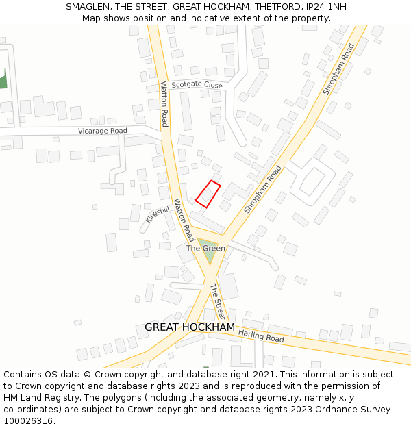 SMAGLEN, THE STREET, GREAT HOCKHAM, THETFORD, IP24 1NH: Location map and indicative extent of plot