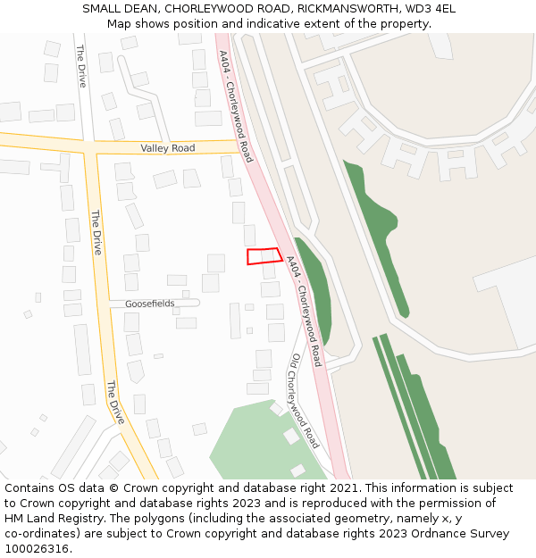 SMALL DEAN, CHORLEYWOOD ROAD, RICKMANSWORTH, WD3 4EL: Location map and indicative extent of plot