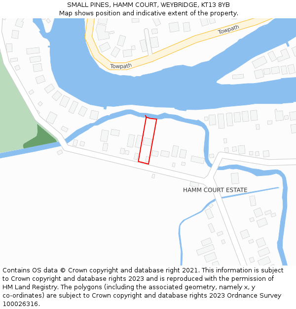SMALL PINES, HAMM COURT, WEYBRIDGE, KT13 8YB: Location map and indicative extent of plot