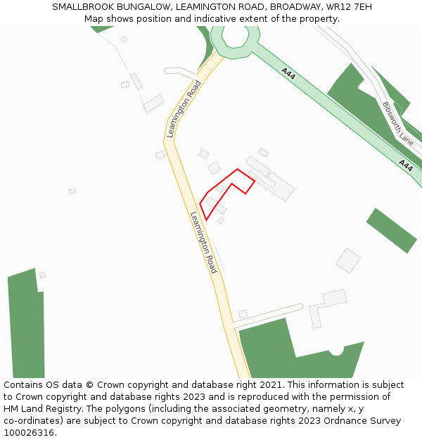 SMALLBROOK BUNGALOW, LEAMINGTON ROAD, BROADWAY, WR12 7EH: Location map and indicative extent of plot