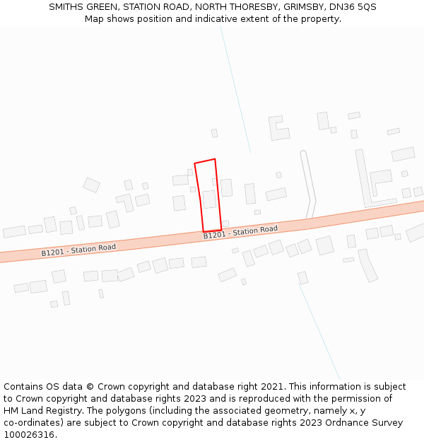SMITHS GREEN, STATION ROAD, NORTH THORESBY, GRIMSBY, DN36 5QS: Location map and indicative extent of plot