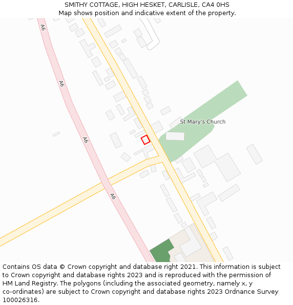 SMITHY COTTAGE, HIGH HESKET, CARLISLE, CA4 0HS: Location map and indicative extent of plot