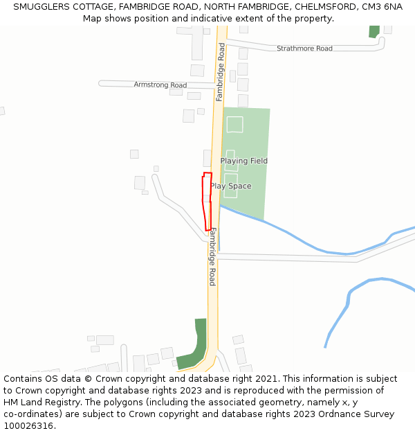 SMUGGLERS COTTAGE, FAMBRIDGE ROAD, NORTH FAMBRIDGE, CHELMSFORD, CM3 6NA: Location map and indicative extent of plot