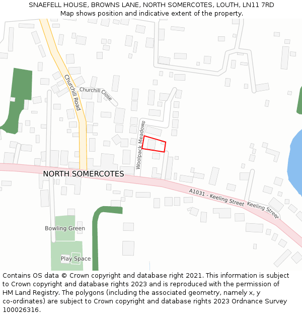 SNAEFELL HOUSE, BROWNS LANE, NORTH SOMERCOTES, LOUTH, LN11 7RD: Location map and indicative extent of plot