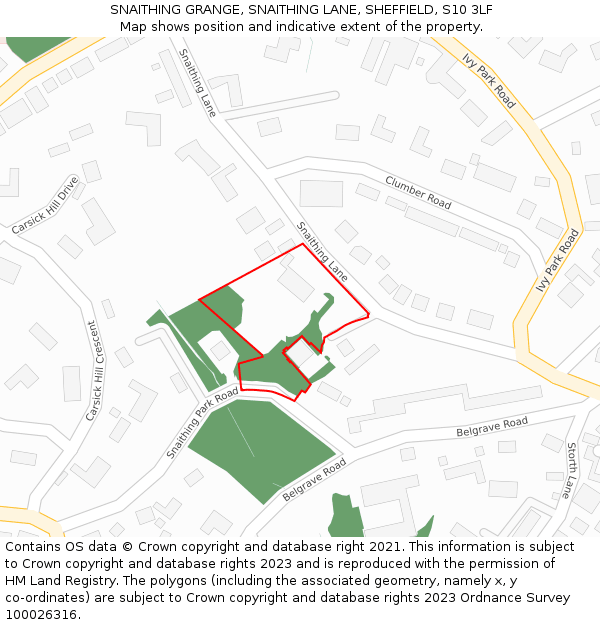 SNAITHING GRANGE, SNAITHING LANE, SHEFFIELD, S10 3LF: Location map and indicative extent of plot