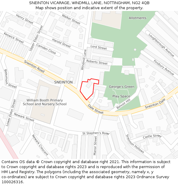 SNEINTON VICARAGE, WINDMILL LANE, NOTTINGHAM, NG2 4QB: Location map and indicative extent of plot