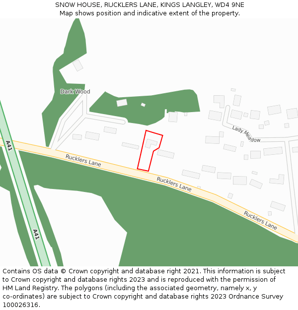 SNOW HOUSE, RUCKLERS LANE, KINGS LANGLEY, WD4 9NE: Location map and indicative extent of plot