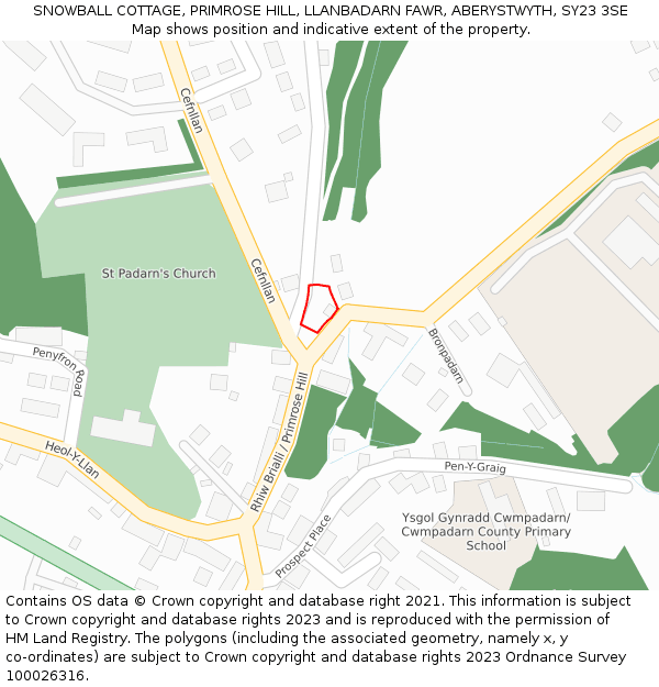 SNOWBALL COTTAGE, PRIMROSE HILL, LLANBADARN FAWR, ABERYSTWYTH, SY23 3SE: Location map and indicative extent of plot