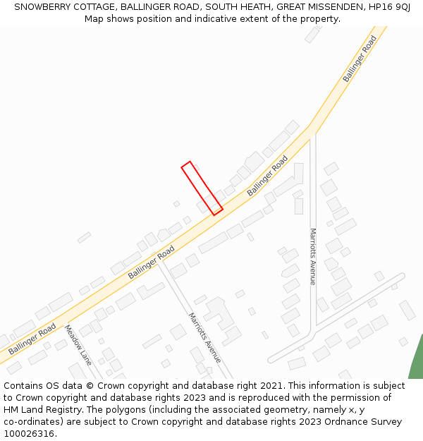 SNOWBERRY COTTAGE, BALLINGER ROAD, SOUTH HEATH, GREAT MISSENDEN, HP16 9QJ: Location map and indicative extent of plot