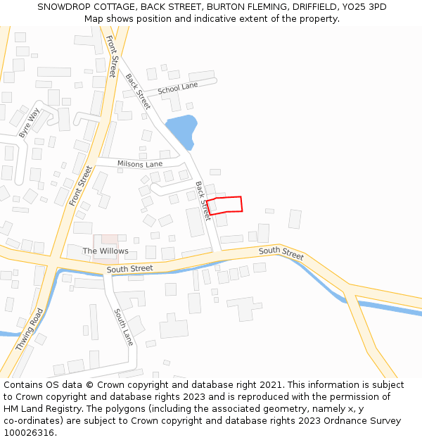 SNOWDROP COTTAGE, BACK STREET, BURTON FLEMING, DRIFFIELD, YO25 3PD: Location map and indicative extent of plot