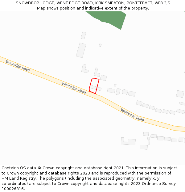 SNOWDROP LODGE, WENT EDGE ROAD, KIRK SMEATON, PONTEFRACT, WF8 3JS: Location map and indicative extent of plot