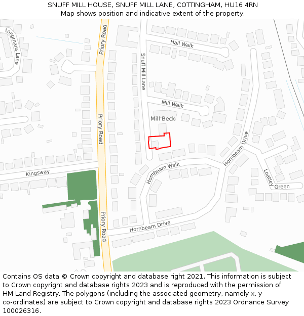 SNUFF MILL HOUSE, SNUFF MILL LANE, COTTINGHAM, HU16 4RN: Location map and indicative extent of plot