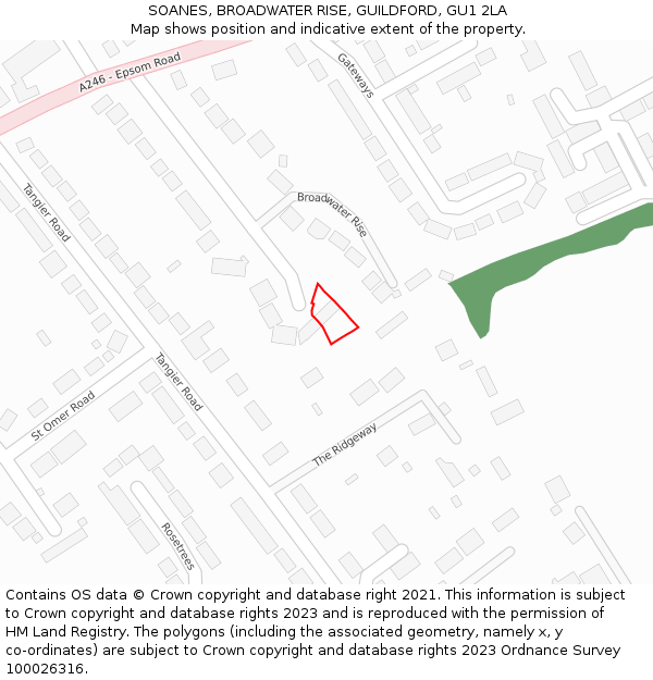 SOANES, BROADWATER RISE, GUILDFORD, GU1 2LA: Location map and indicative extent of plot