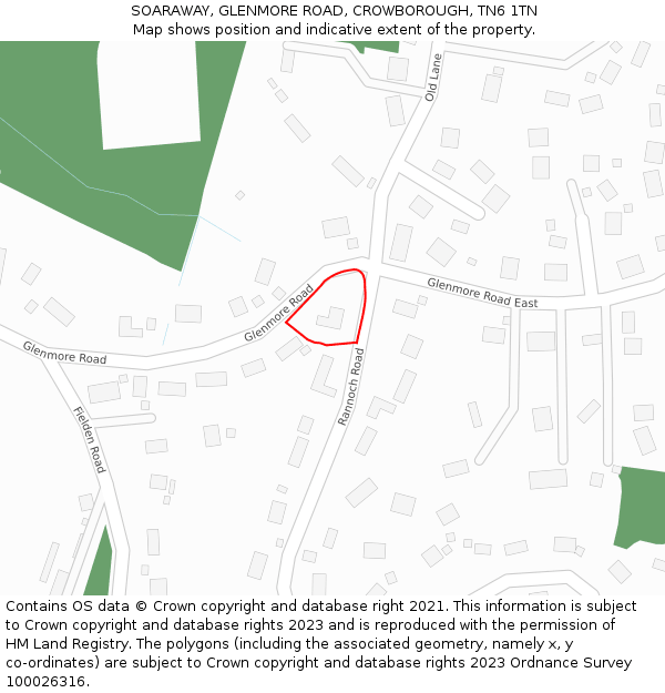 SOARAWAY, GLENMORE ROAD, CROWBOROUGH, TN6 1TN: Location map and indicative extent of plot
