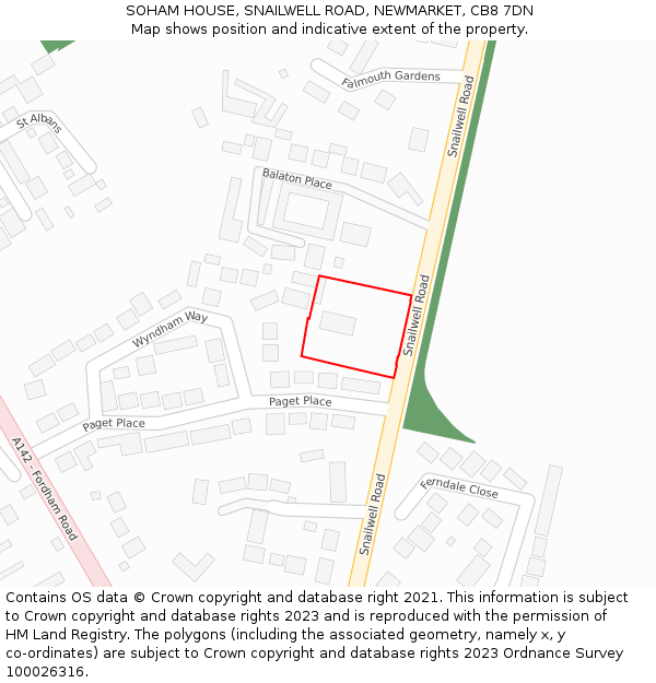 SOHAM HOUSE, SNAILWELL ROAD, NEWMARKET, CB8 7DN: Location map and indicative extent of plot