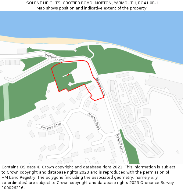 SOLENT HEIGHTS, CROZIER ROAD, NORTON, YARMOUTH, PO41 0RU: Location map and indicative extent of plot