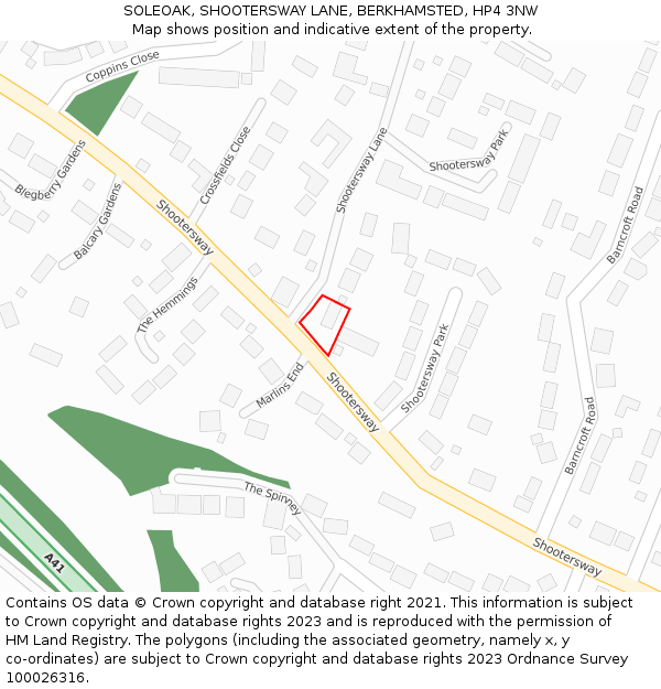 SOLEOAK, SHOOTERSWAY LANE, BERKHAMSTED, HP4 3NW: Location map and indicative extent of plot