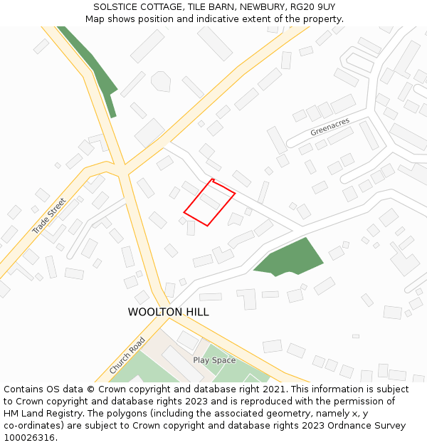 SOLSTICE COTTAGE, TILE BARN, NEWBURY, RG20 9UY: Location map and indicative extent of plot