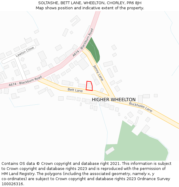 SOLTASHE, BETT LANE, WHEELTON, CHORLEY, PR6 8JH: Location map and indicative extent of plot
