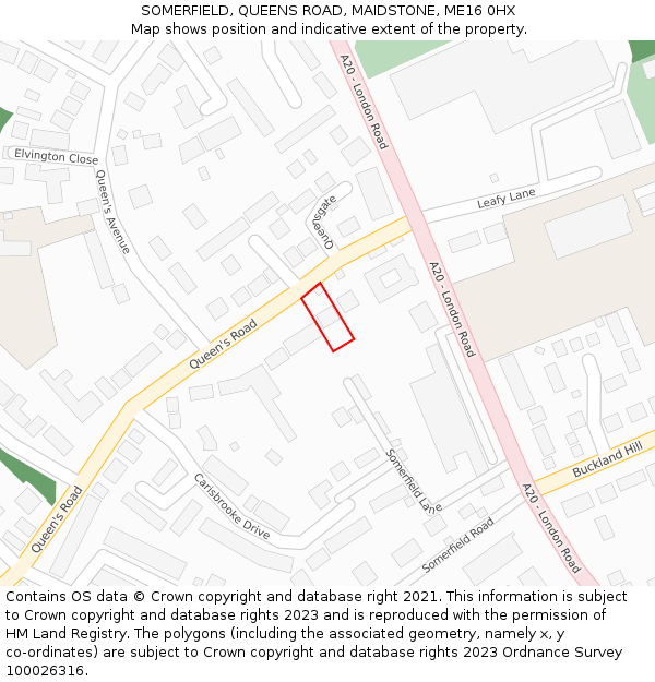 SOMERFIELD, QUEENS ROAD, MAIDSTONE, ME16 0HX: Location map and indicative extent of plot