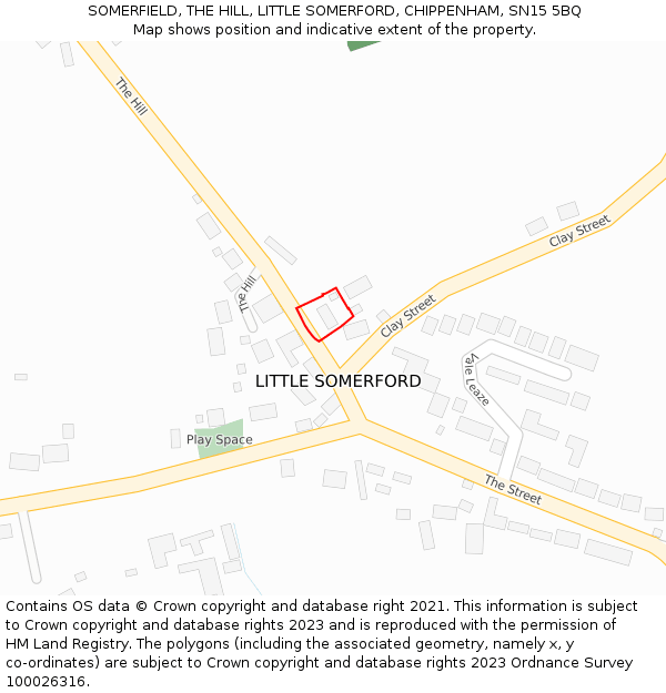SOMERFIELD, THE HILL, LITTLE SOMERFORD, CHIPPENHAM, SN15 5BQ: Location map and indicative extent of plot