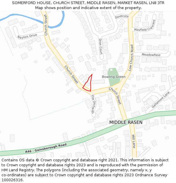 SOMERFORD HOUSE, CHURCH STREET, MIDDLE RASEN, MARKET RASEN, LN8 3TR: Location map and indicative extent of plot