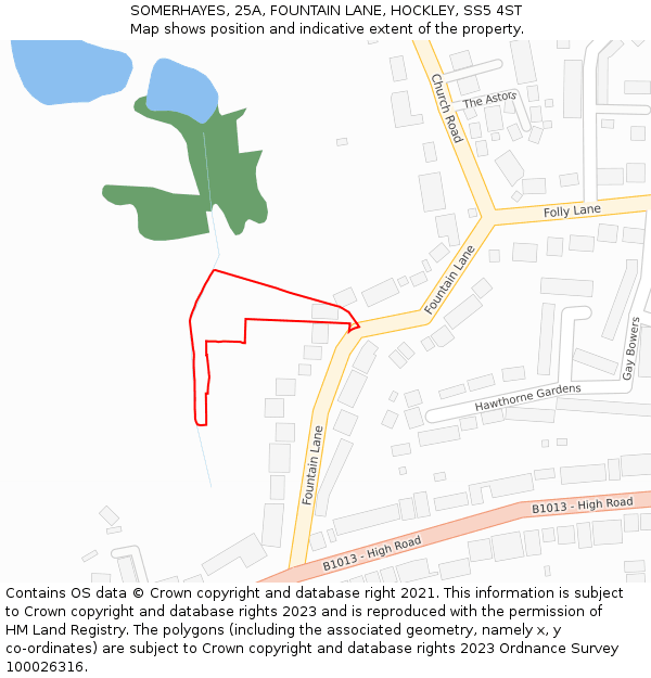 SOMERHAYES, 25A, FOUNTAIN LANE, HOCKLEY, SS5 4ST: Location map and indicative extent of plot