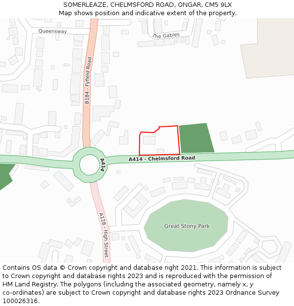SOMERLEAZE, CHELMSFORD ROAD, ONGAR, CM5 9LX: Location map and indicative extent of plot